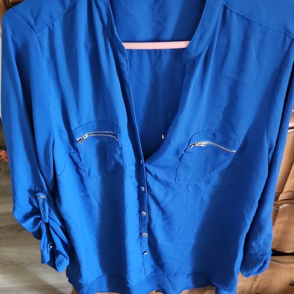Women's Blue Button-Up Top